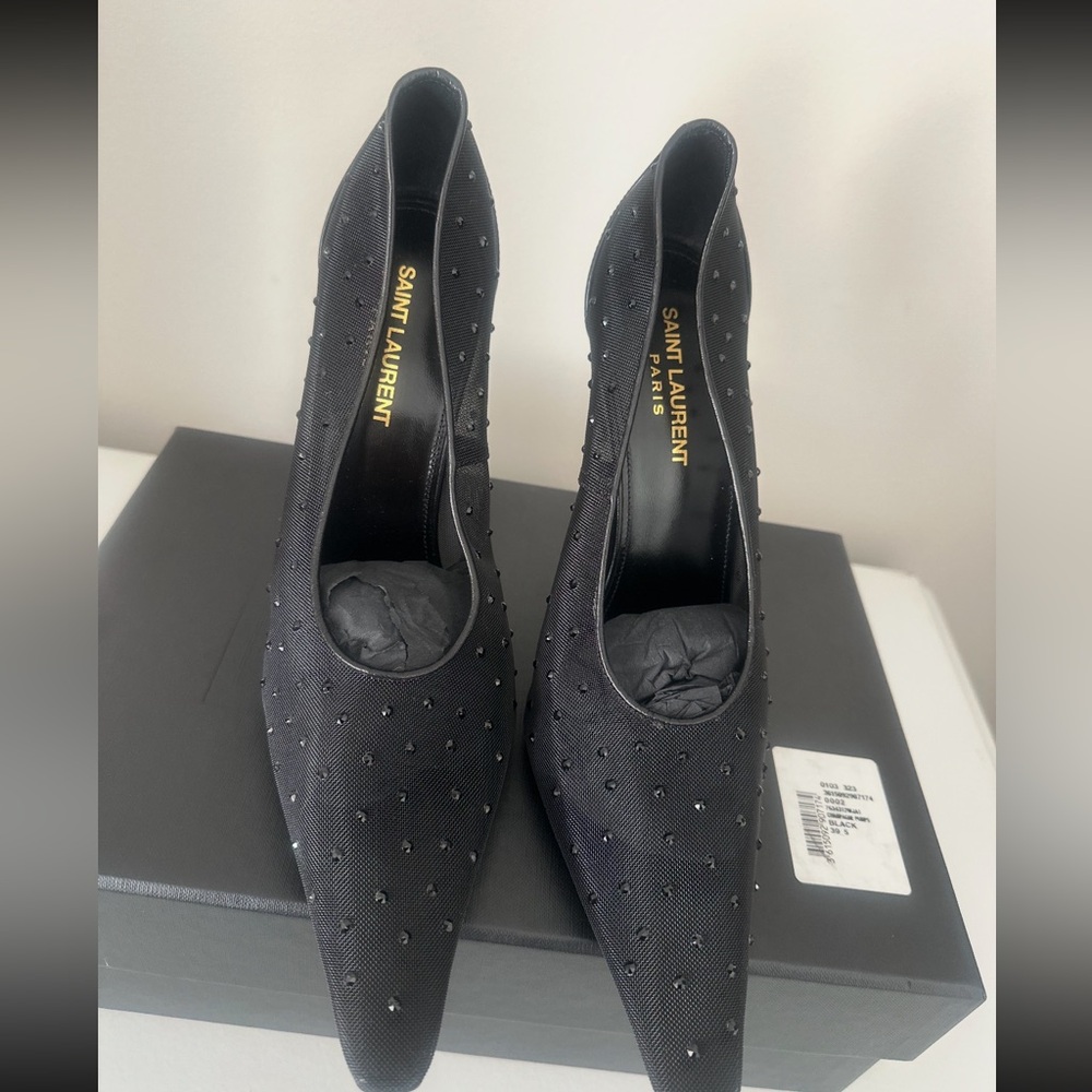 SAINT LAURENT Black anja pumps in rhinestone mesh 39.5 - Picture 3 of 7